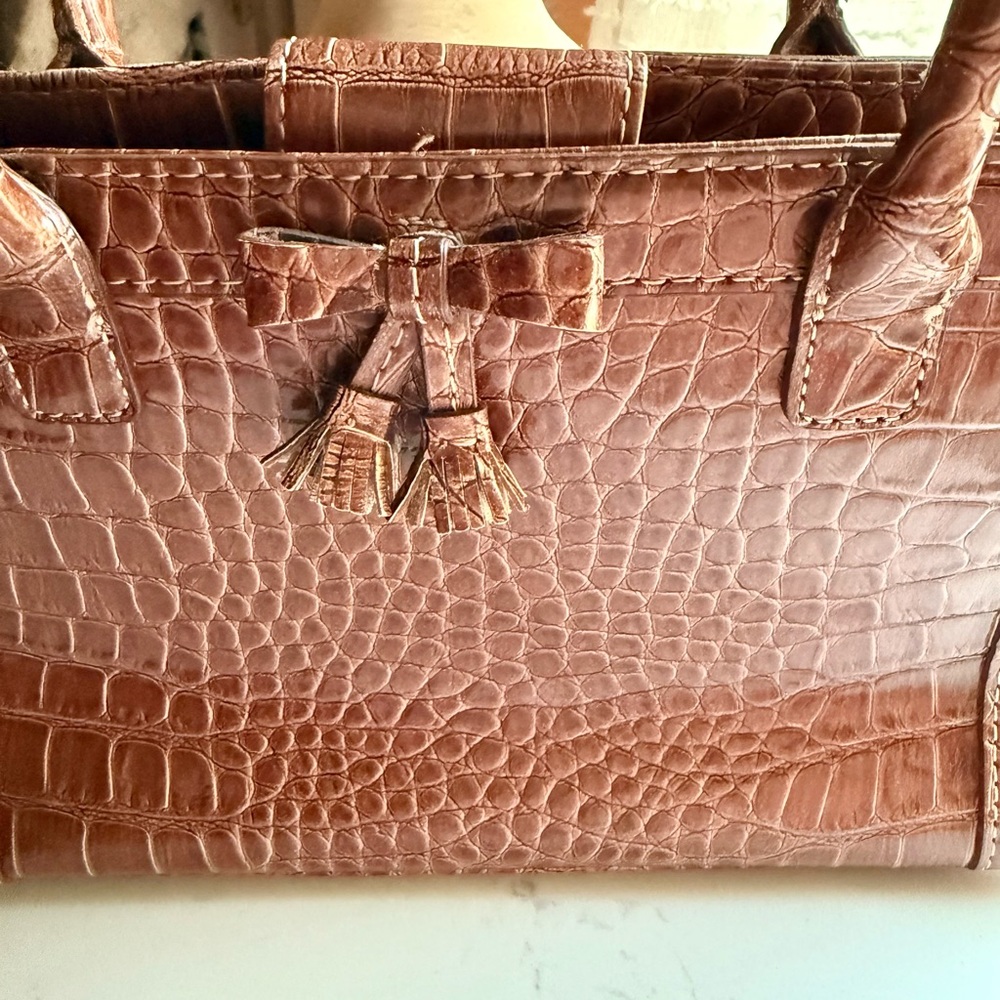 Vintage Liz Claiborne Brown Faux Croc Embossed Top Handle Satchel Bag - Picture 3 of 8